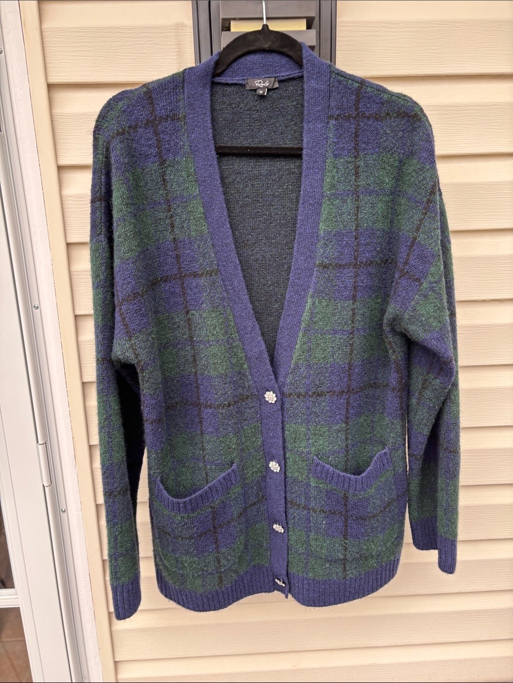Rails Ladies Runi Oversized Blue Green Plaid Rhinestone Button Cardigan-RV-$268